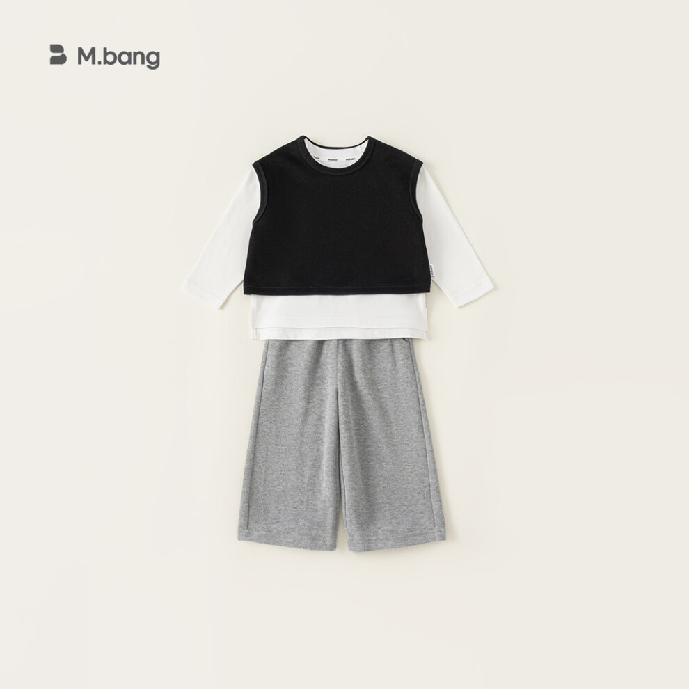 (140cm)Gilet simple couleur unie manches longues pantalon long enfant décontracté ensemble de trois pièces