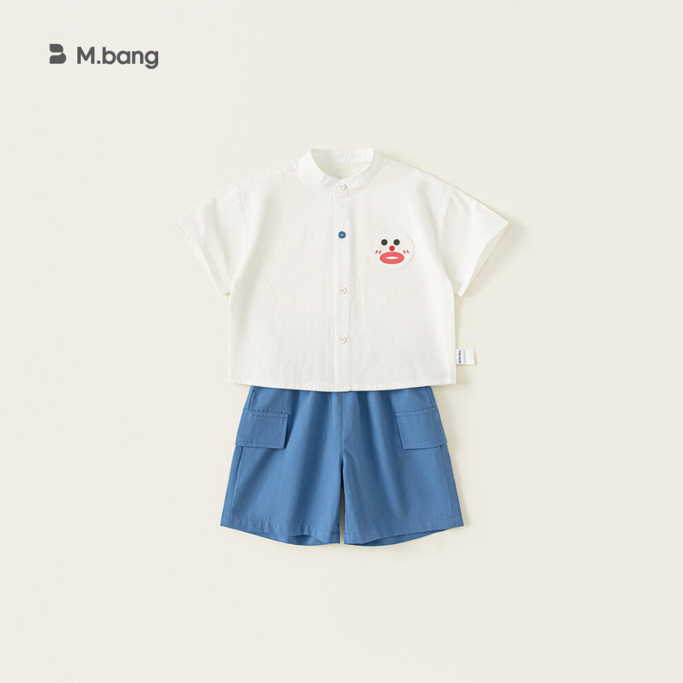 (100cm)Chemise à manches courtes et short couleur unie imprimée dessin animé pour garçon quotidien