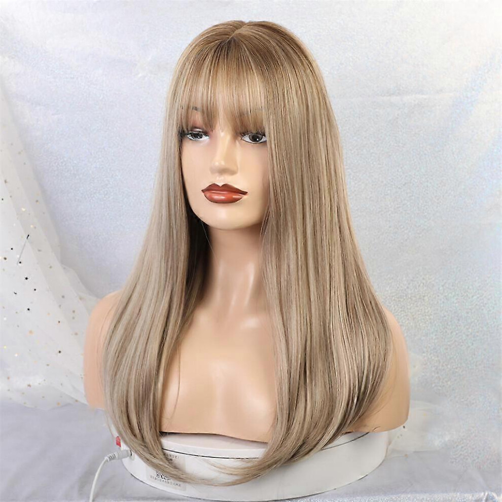 Kikidex Unisex Light (As Show, One Size) Women's Fashion 22 Inches Long Straight Wigs With Neat Bangs, Blonde Cosplay Costume Heat Friendly Wig With Net Cap