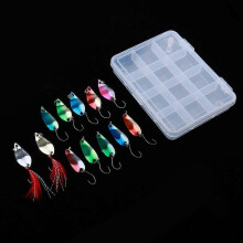 (As show, One size) Spoons Hard Fishing Lures Barbed Hooks Salmon Bass Metal Fishing Lure Baits Pack of 12pcs