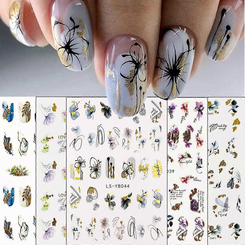 Kikidex (As Show, One Size) 9 Pcs Flowers Nail Art Stickers Decals Butterfly Design Stickers Self Adhesive Decals Floral Butterfly Watercolor Nail Decals Desi