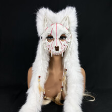 (White Viking Wolf (1pc)) [Viking Phantom Mask] Realistic Viking-Inspired Phantom Mask | Wolf Head Costume Accessory With Faux Fur | Durable PP Material, Ideal For Halloween
