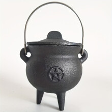 (Five Stars) Cast Iron Cauldron With Lid And Carry Handle For Spells, Halloween Decoration Or Incense Burning, Classic Useful Practical Supplies