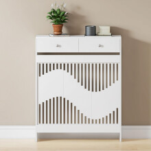 (White, S(H: 96 / W: 78 / D: 19 cm)) Radiator Cover with Drawers, White Modern MDF Wood Cabinet Shelf Heating Cover for Living Room Bedroom Hallway