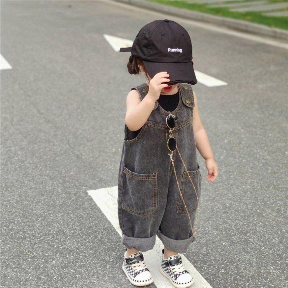 (grey, 120) Summer Children's Jeans Pants Spring Girls Boys Retro Soft Denim Overall Baby Kid Cute Jumpsuit