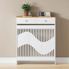 (Wood Grain, S(H: 96 / W: 78 / D: 19 cm)) Radiator Cover with Drawers, White Modern MDF Wood Cabinet Shelf Heating Cover for Living Room Bedroom Hallway