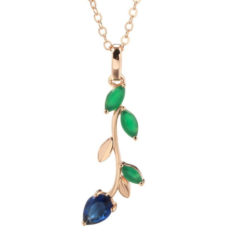Elegant Leaf Pendant With Blue Green Zircon Fashion Women Necklace Daily Jewelry