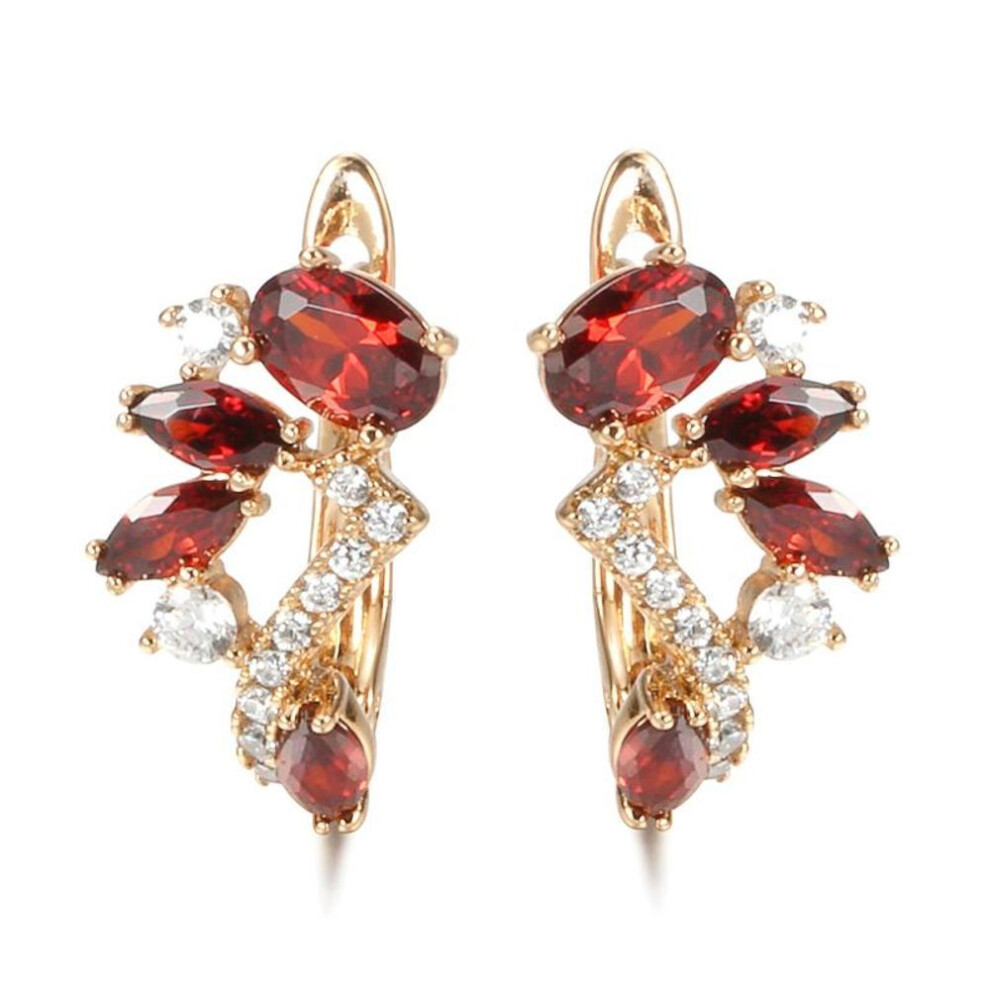 Luxury Full Garnet Zircon Women's Earrings Ethnic Vintage Jewelry