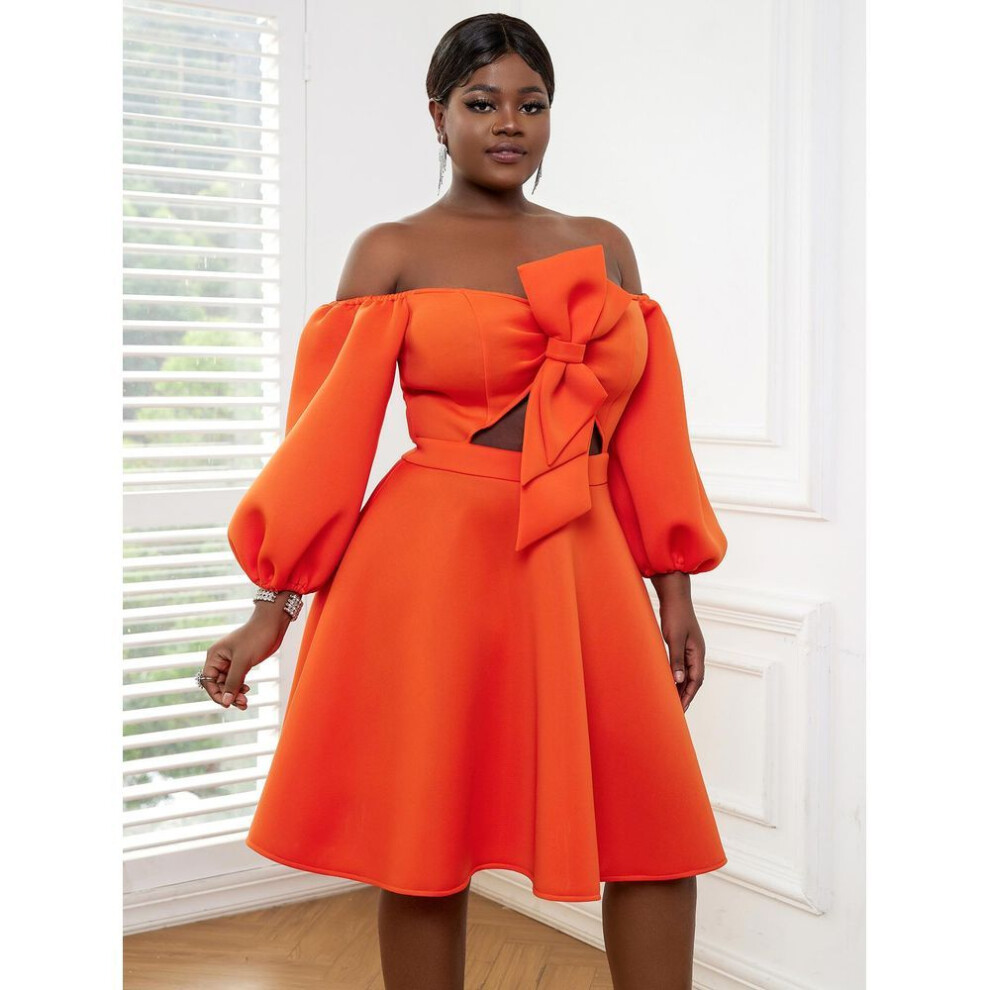 (orange, 3XL) Aomei Sexy Tube Top Off Shoulder Party Dresses For Women Orange Big Bow Cute Backless Midi Gowns Summer Cocktail Night Club Robe