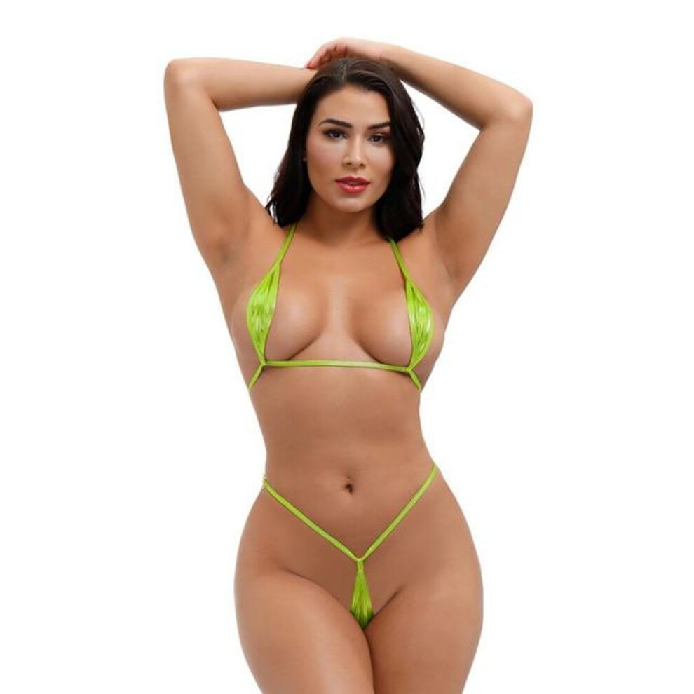 (One Size, army green) Micro Bikini Plus Size Swimwear Women Swimsuit Women Biquini Bikinis Patent Leather Bronzing Halter String Lace Thong Nightclub