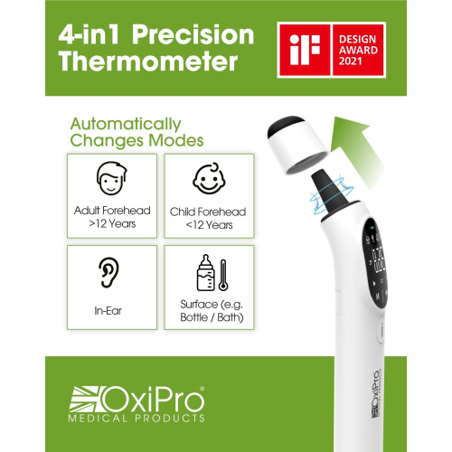 OxiPro TH2 Thermometer - In-Ear, Forehead & Surface, CE Certified 2