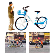 (Blue, One size) 1:64 Scale Miniature Model Characters W/ Bicycle Layout for Fire Wheel Ornament , Orange