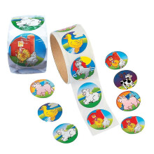 (As show, One size) 1.5 Inch Multicolored Farm Animal Stickers Roll, 2Pcs Kids' Reward Stickers Rolls (100 Stickers Per Roll)