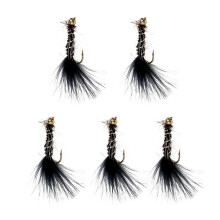 (As show, One size) 5Pc Hand-tied Streamer Fly Animal Black Wooly Bugger-Bead Head Insects Flies