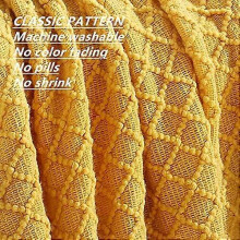 (As show, One size) Knitted decorative coverlet for sofa, chair and bed, soft and cozy, suitable for spring and summer (127.7cm X 152.4cm mustard yellow)