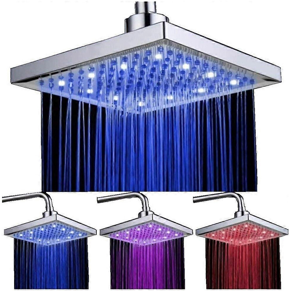 (As show, One size) LED shower head square 20cm temperature controlled 3 colour variable water flow powered overhead shower head-image-OPC-PHSRS8J-NEW