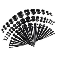 (As show, One size) 48pcs Ear Tapered Plug Heart Tunnel Kit 14G 0000G 1.3mm 12mm Expander Set - Black, as described