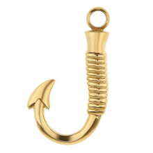 (As show, One size) Fish Hook Pendant Cremation Urn Ashes Keepsake Memorial Necklace Pendant Animal Pet Ash Holder 3Colors 1pIECE - Gold