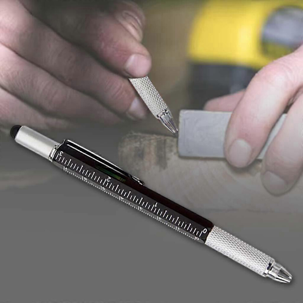 (Red, One Size) 6 In 1 Tech Tool Ballpoint Pen With Ruler, Spirit Level, Stylus, Flat And Cross Head Screwdriver, Multifunction Tool Pen Gift Pen For 4633730179935