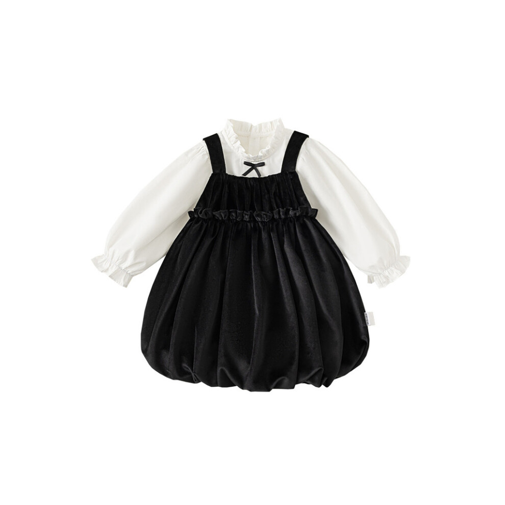 (90CM)Ensemble robe fille avec chemise manches longues sangle fleur bourgeon jupe pour tenue décontractée