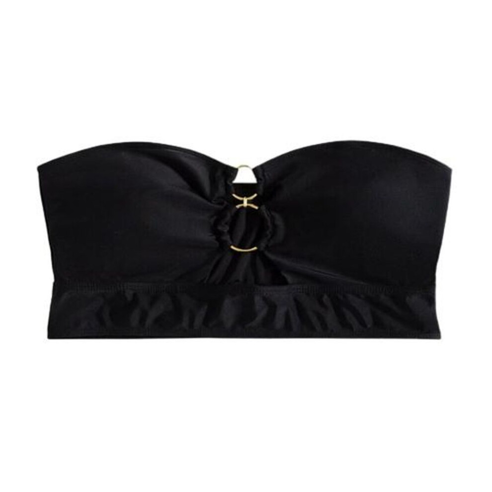 (M, black) Women Push Up Swimwear Female Strapless Pure Colors Swimming Bra Terrific Hollow Out Beach Bikini
