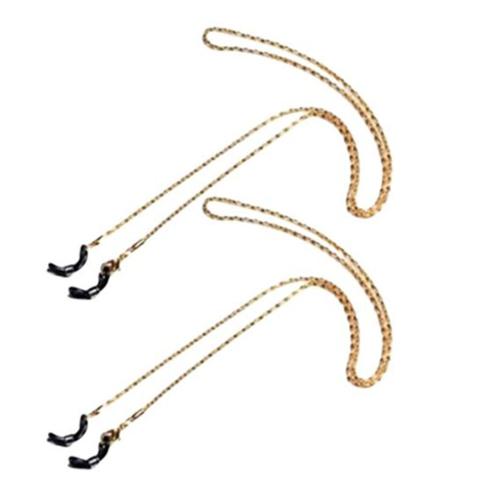 (golden) 2pcs Glasses Chain Anti-fall Metallic Anti-slip High Gloss Anti-lost Jewelry Elegant Eyeglasses Holder Strap