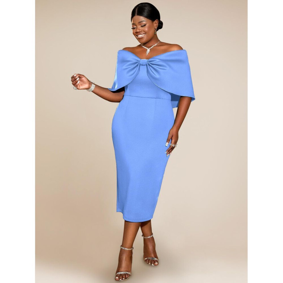 (blue, S) Aomei Party Dresses For Women Off Shoulder Bow Christmas Birthday Bodycon Elegant Slim Celebrate Midi Cocktail Event Cute Prom Robes