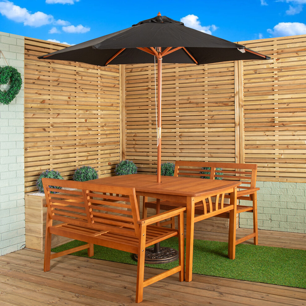 Samuel Alexander Outdoor 4 Person Rectangular Wooden Garden Table, 2 Benches With Parasol & Base Furniture Set Black
