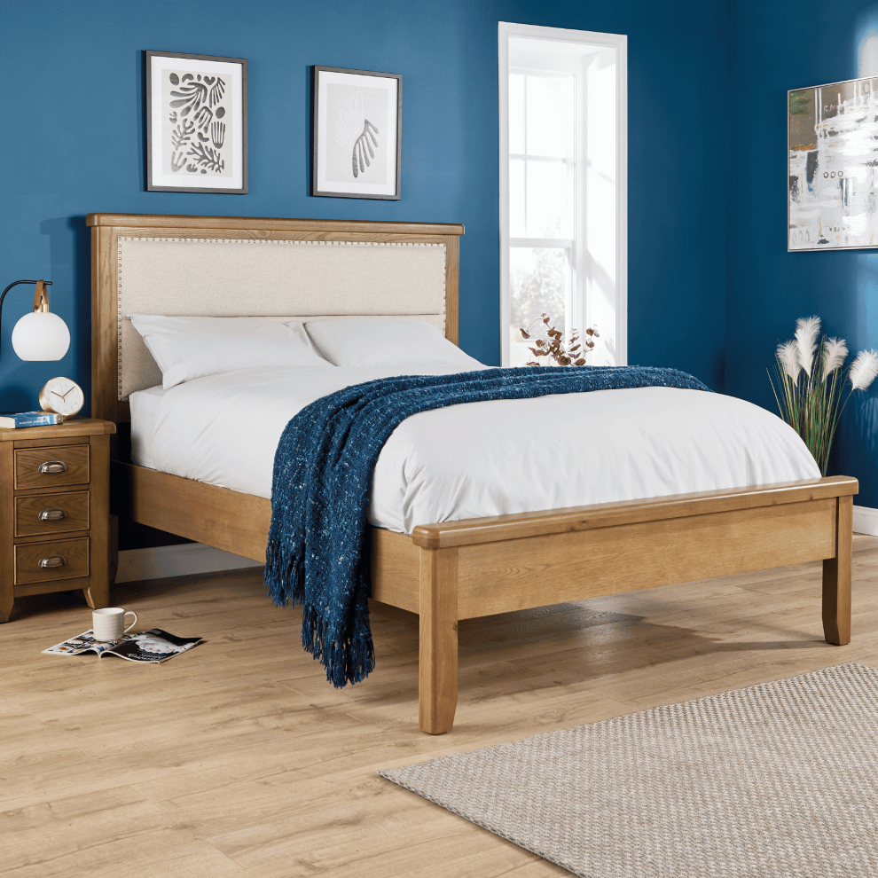 Holcombe Solid Wood Double Bed Frame Wooden Slats Bedroom Furniture