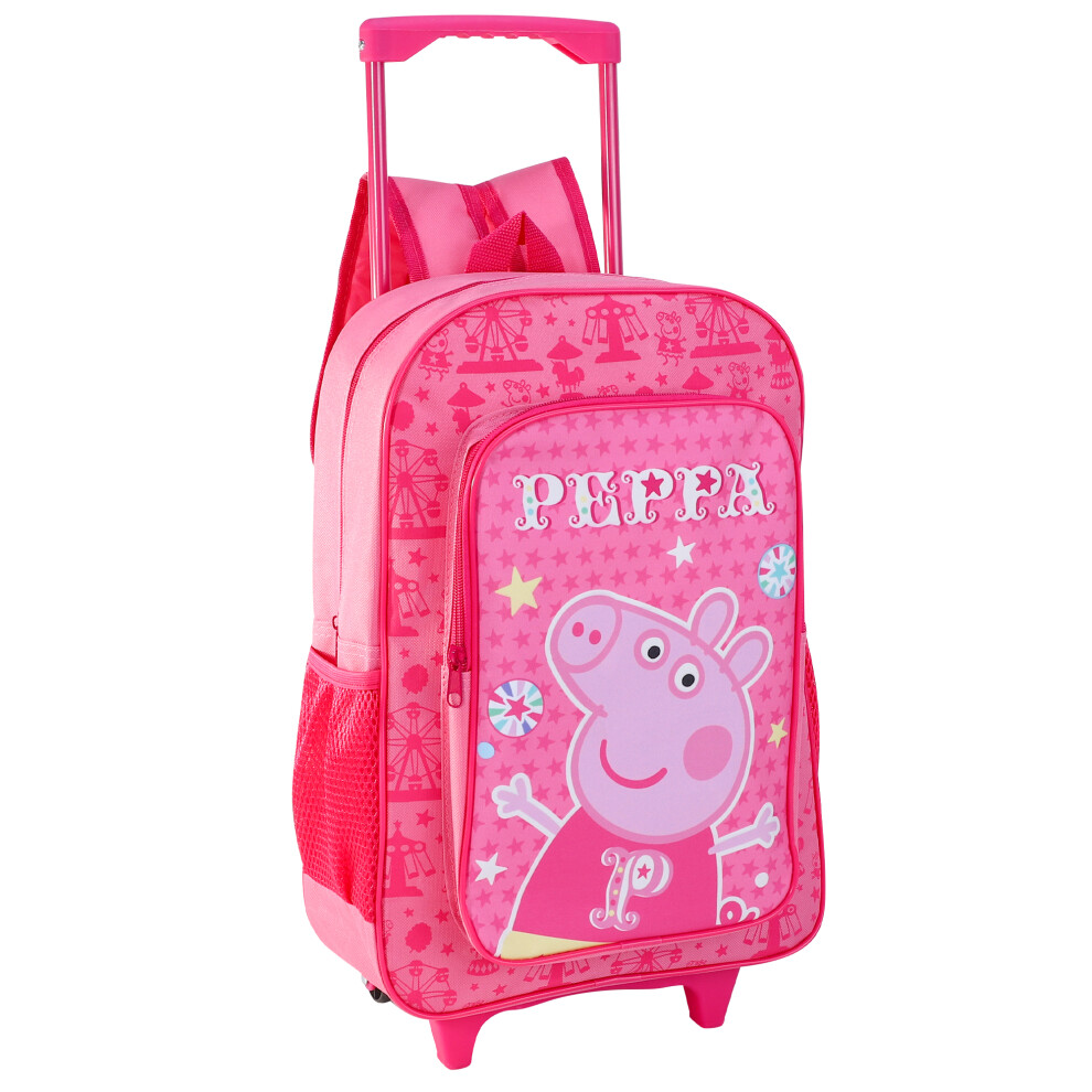 Peppa Pig Foldable Wheeled Deluxe Trolley Backpack Cabin Luggage Girls Pink
