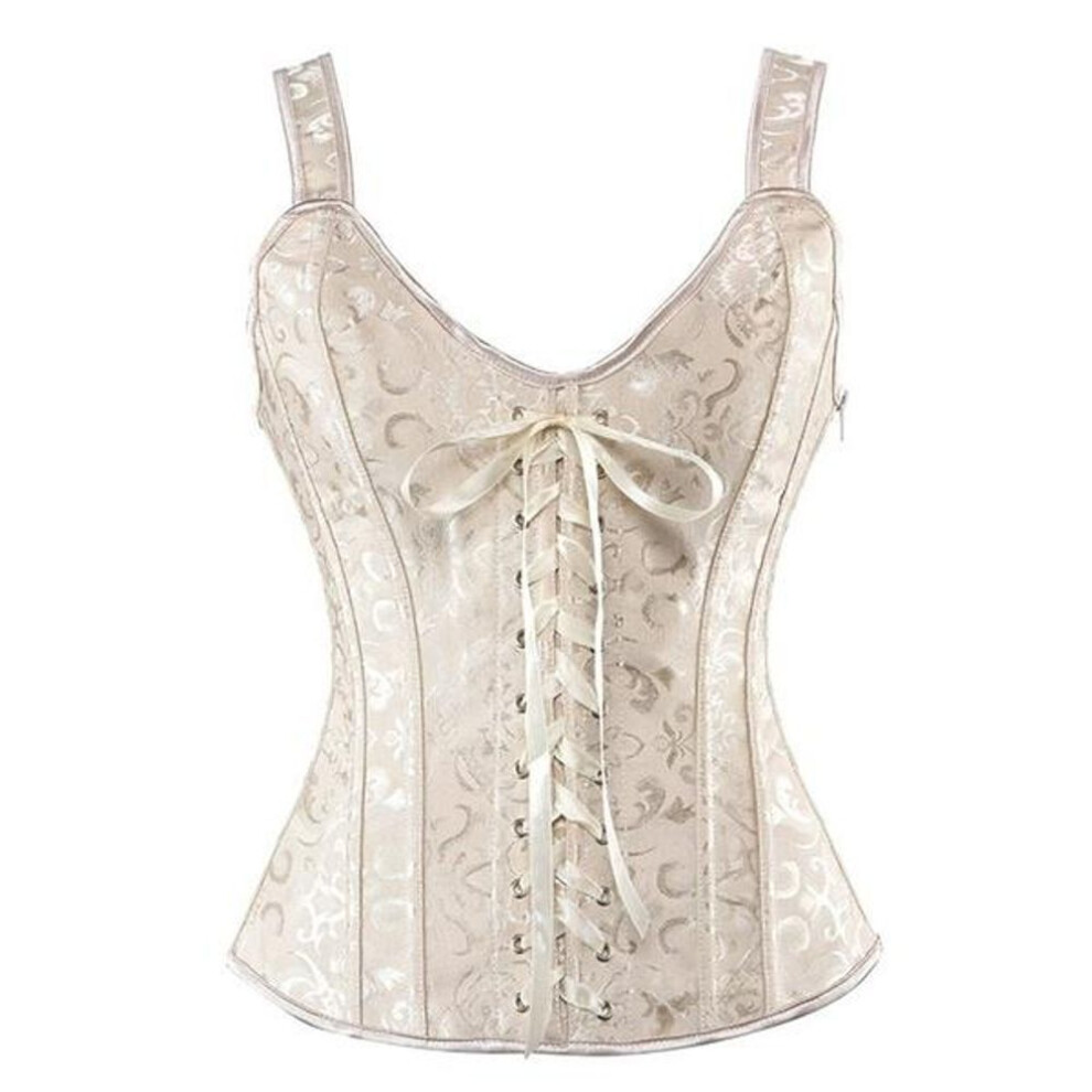 (apricot, 2XL) 2021 New Women's Brocade Jacquard Shoulder Straps Tank Corset Bustiers
