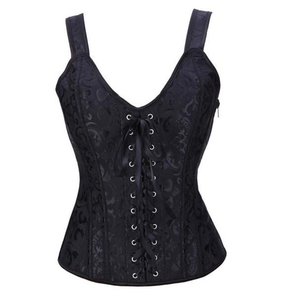 (black, XL) 2021 New Women's Brocade Jacquard Shoulder Straps Tank Corset Bustiers