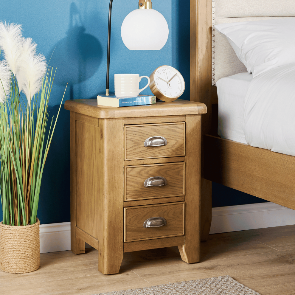 Holcombe Bedside Cabinet Nightstand Side Table 3 Drawers Solid Wood