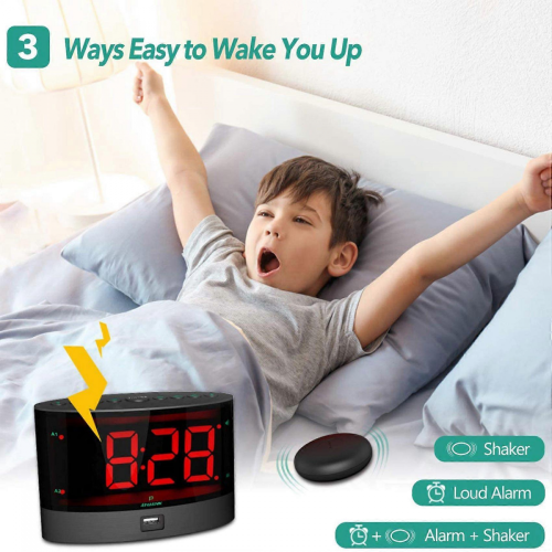 Extra Loud Alarm Clock with Wireless Bed Shaker,for Heavy Sleepers 1
