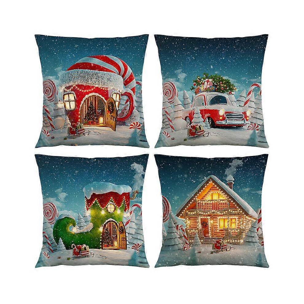 (As show, One size) 4pcs Christmas Pillow Covers -45*45cm Christmas Decorations Throw Pillow Covers - Festive Pillow Cases Holiday Decoration - Pillow