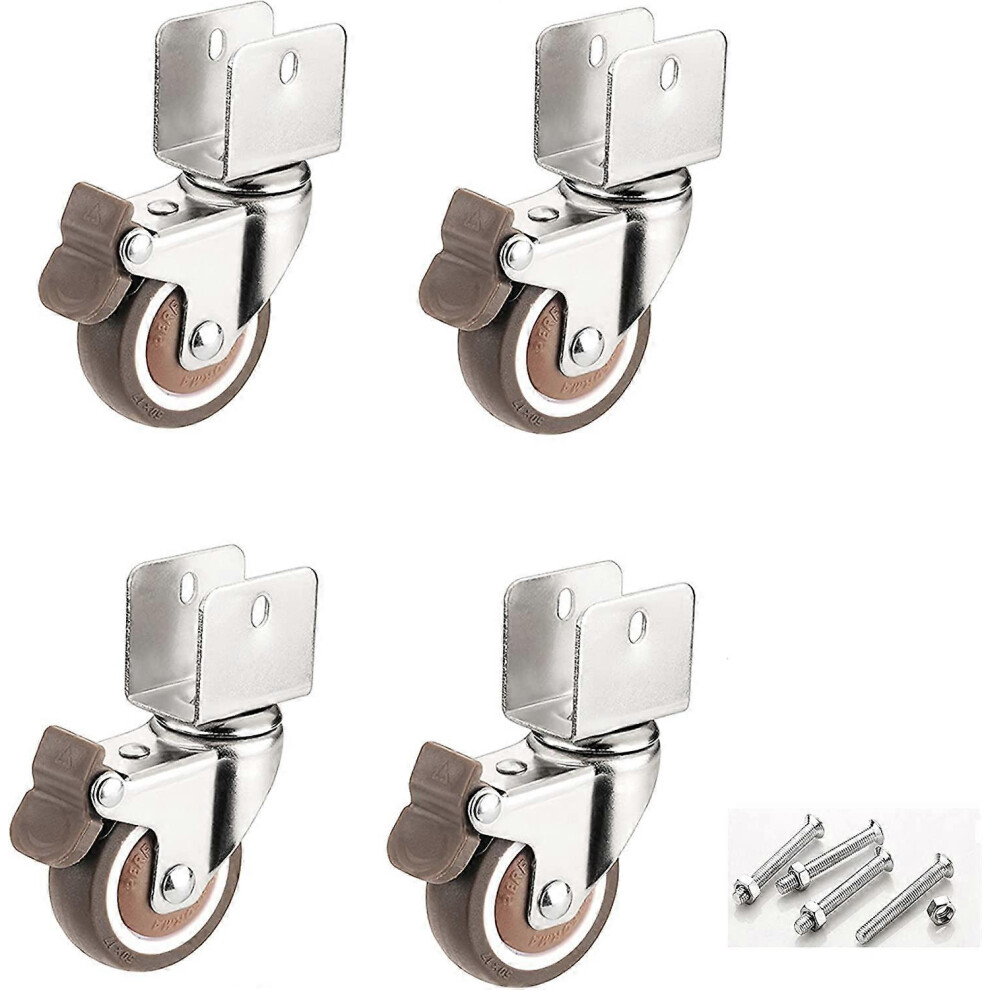 (As show, One size) 4 Pack 50mm U Type Swivel Caster Wheels with Soft Rubber Brake for Furniture Flower Stand (18mm, 4 Brakes)