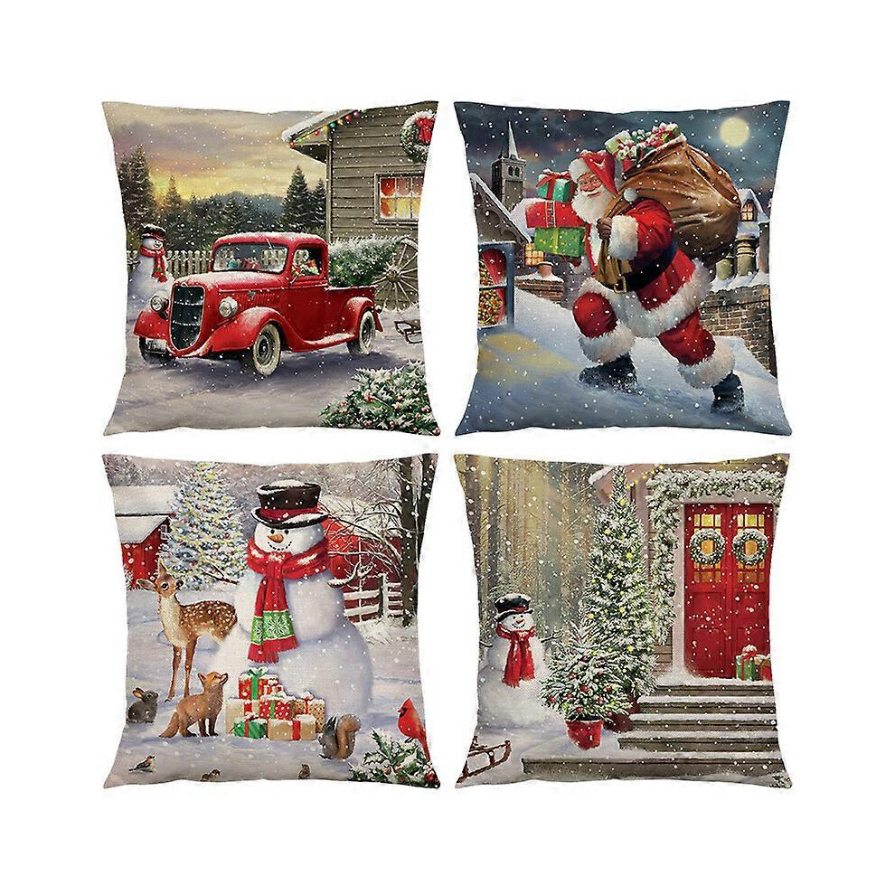 (As show, One size) 4pcs Christmas Pillow Covers -45*45cm Christmas Decorations Throw Pillow Covers - Festive Pillow Cases Holiday Decoration - Pillow