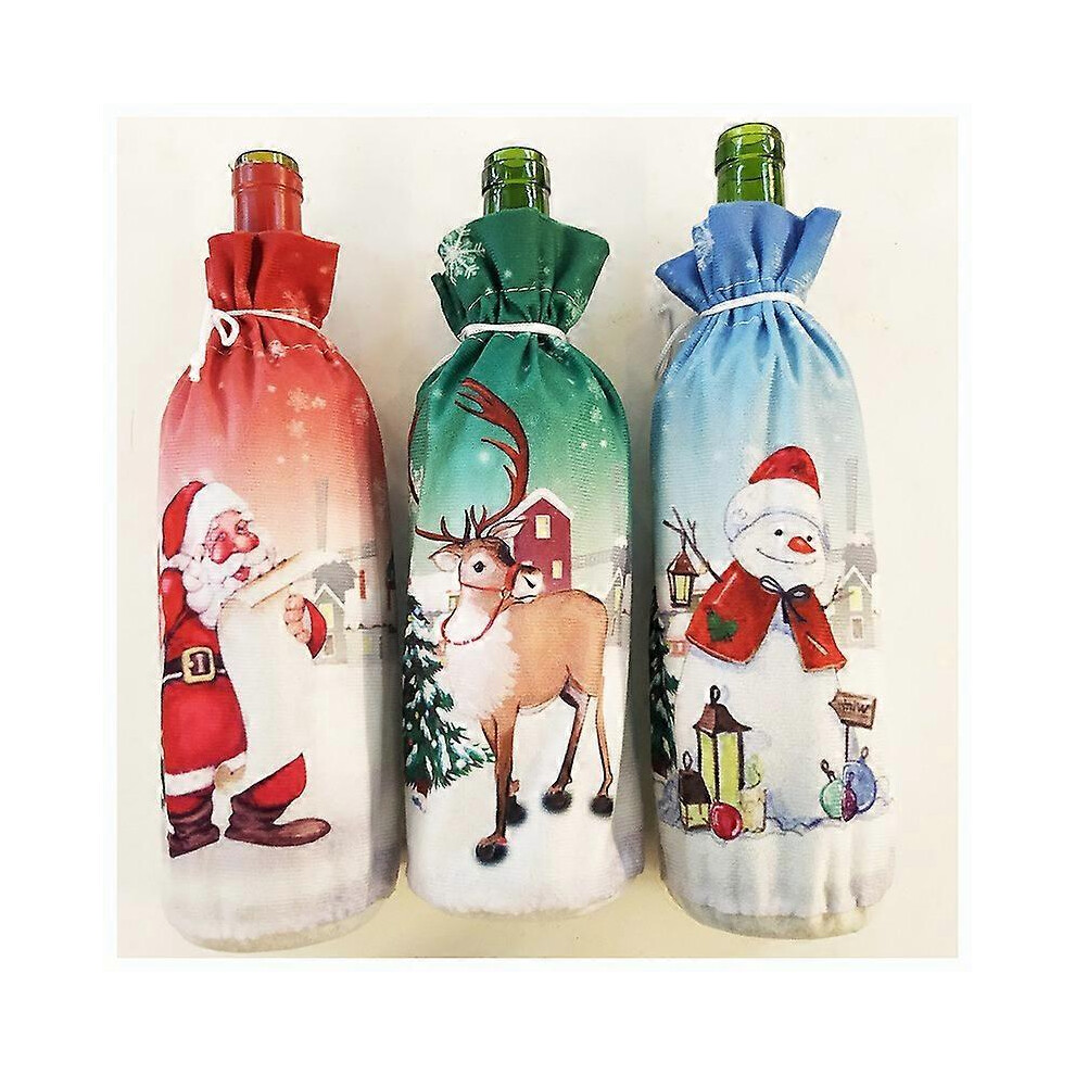 (As show, One size) Set of 3 Wine Bags, Drawstring Bottle Bag Gift Bag, Wine Bottle Gift Bags, Christmas Wine Bottle Cover Christmas Wine Gift Bag Christmas Decorations