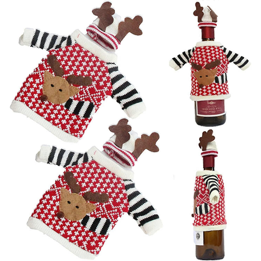 (As Show, One Size) 2 Pieces Christmas Wine Bottle Sweater Cover Wine Bottle Coat Champagne Wine Bottle Cover Wine Bottle Sweater Bags Party Chris Red