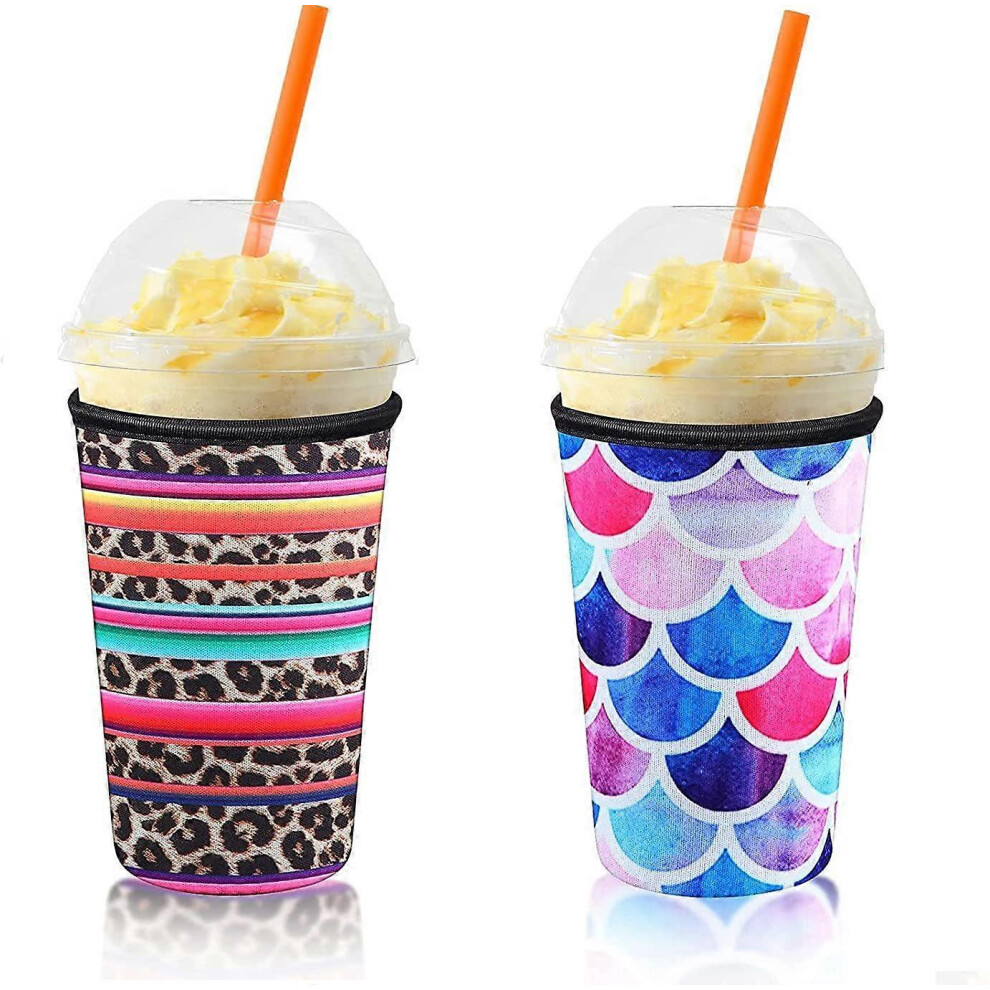 (As show, One size) 2 reusable iced coffee cases - insulating case for cold drinks, coffee cup case for milk tea drinks (large)