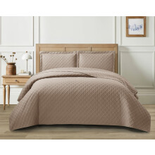 (Mink, Double) 3 Piece Emboss Bedspread Check Quilted Bedding Set