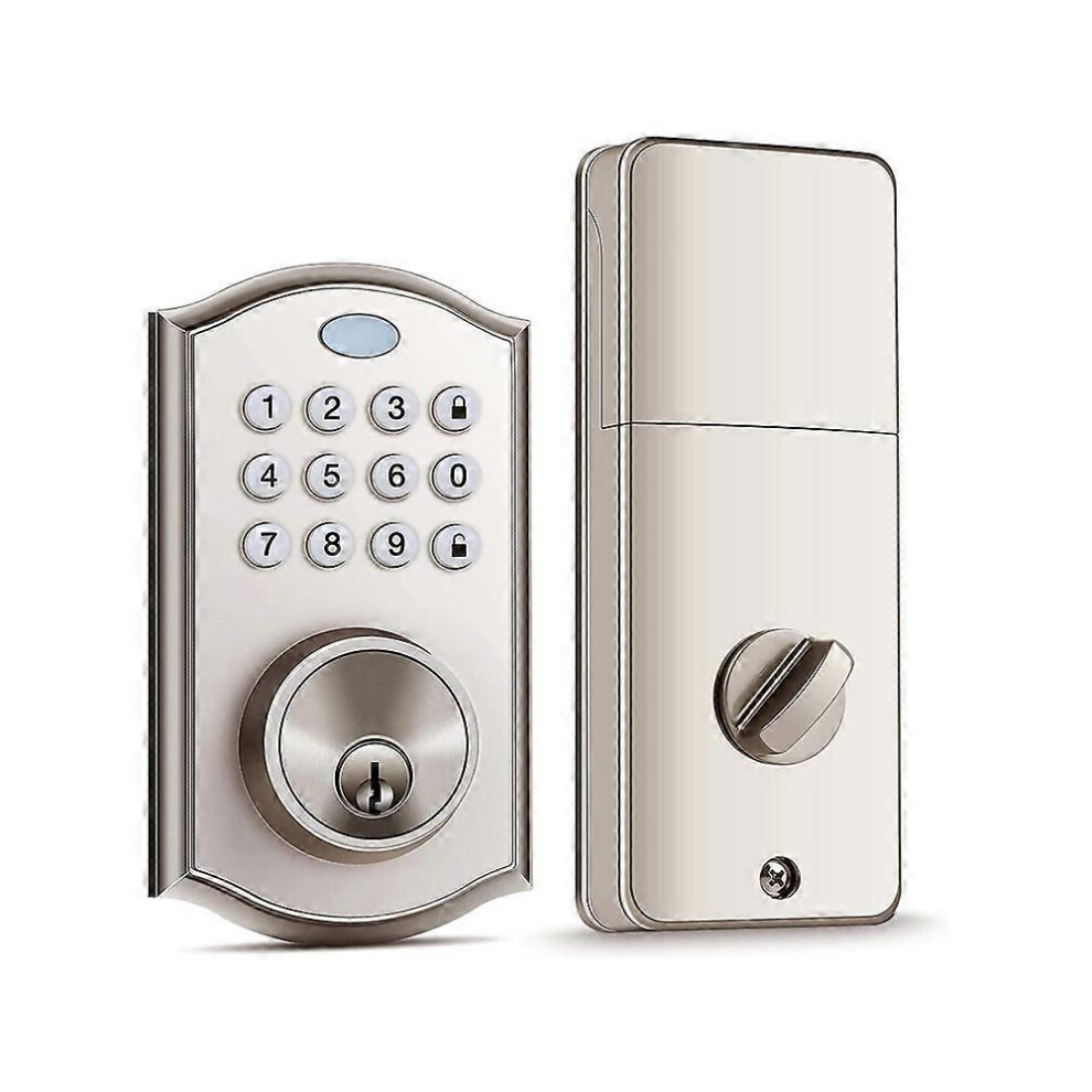(As Show, One Size) Electronic Keypad Deadbolt Door Lock, Keyed Entry Combination Lock Bedroom Hotel Zinc Alloy Door Lock (Silver) Silver