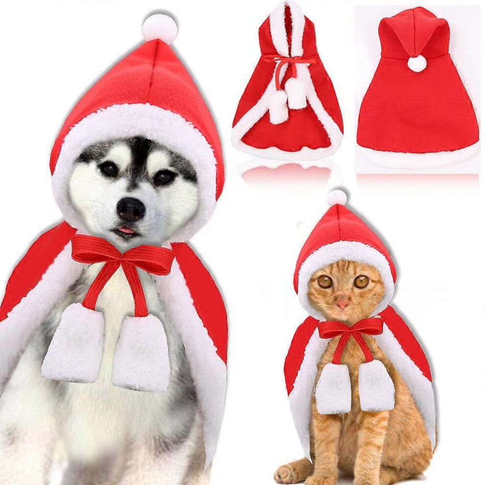 (As show, One size) Pet Christmas Costume Poncho Cape With Hat Santa Claus Cloak For Cats And Small Dogs Red 1 Pack (S)