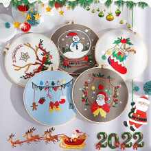 (As show, One size) 5 sets of Christmas embroidery kits (with patterns and instructions) Needlepoint kits for adult embroidery supplies (winter patterns)