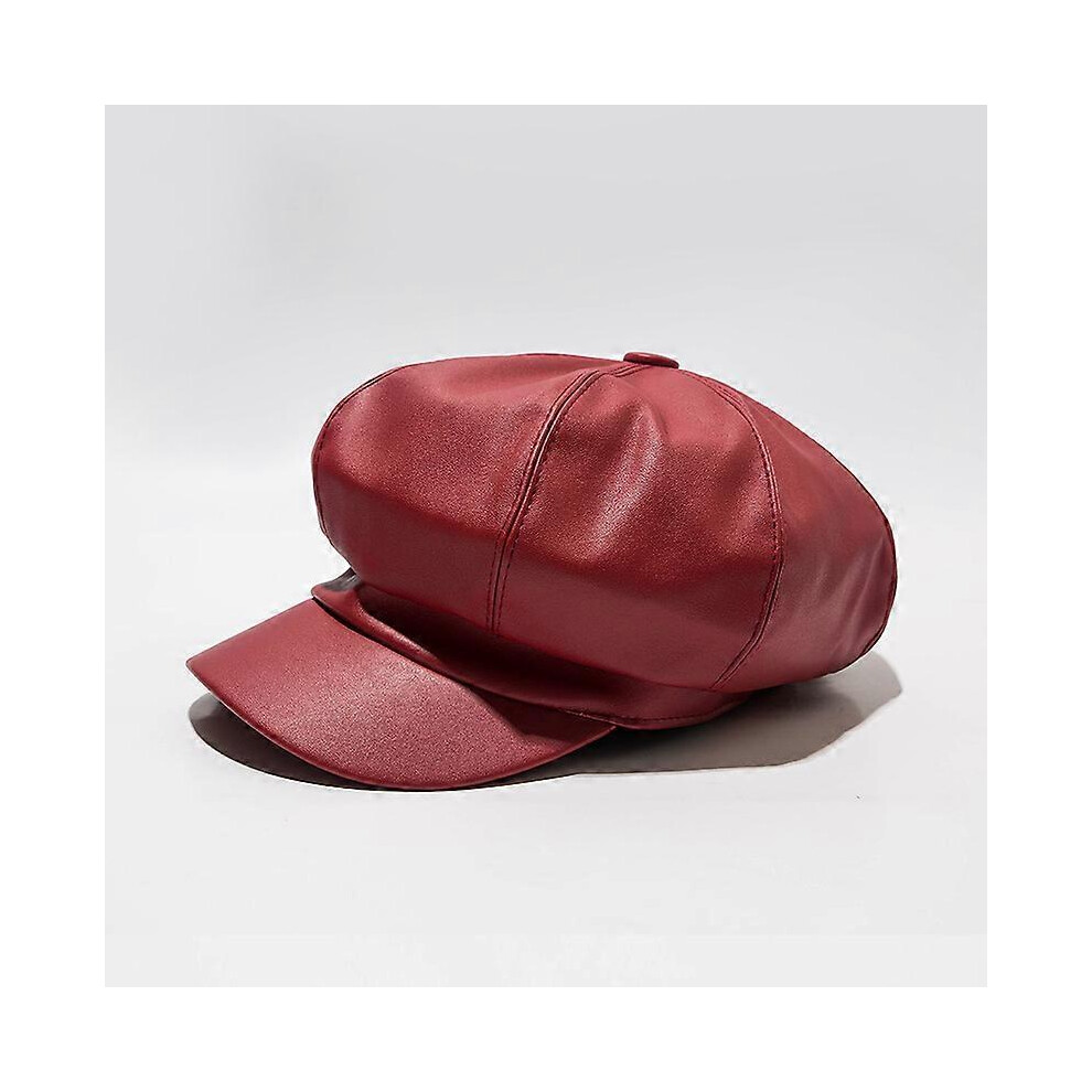 (As Show, One Size) Leather Octagonal Cap Children's Autumn British Tide Japanese Korean Version Of The Spring And Autumn Fashion Versatilewine Re Red