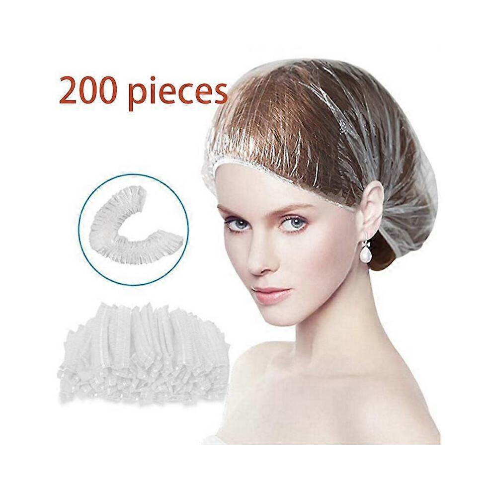 (As show, One size) Disposable shower cap, 200 shower caps, larger transparent waterproof plastic elastic shower cap, suitable for women children girls, travel spa