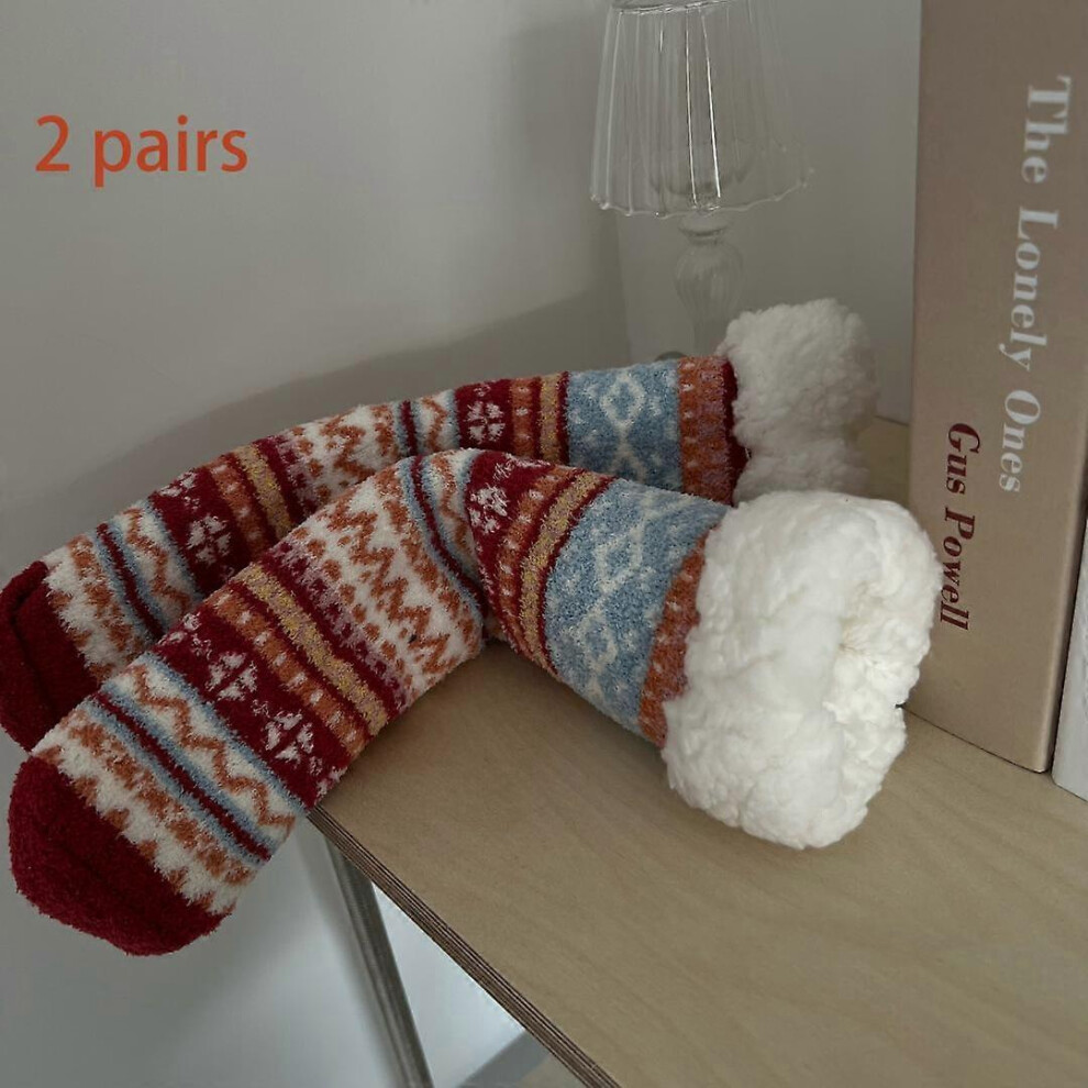 (As Show, One Size) Thick To No Friend" Winter Home Bi Prepared Thick Warm Floor Socks Female Plush Coral Home Sleep Sockschristmas Red Orange,Red
