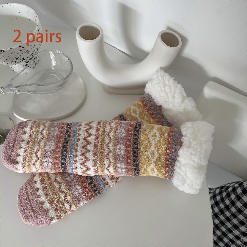 (As Show, One Size) Thick To No Friend" Winter Home Bi Prepared Thick Warm Floor Socks Female Plush Coral Home Sleep Sockslight Pink