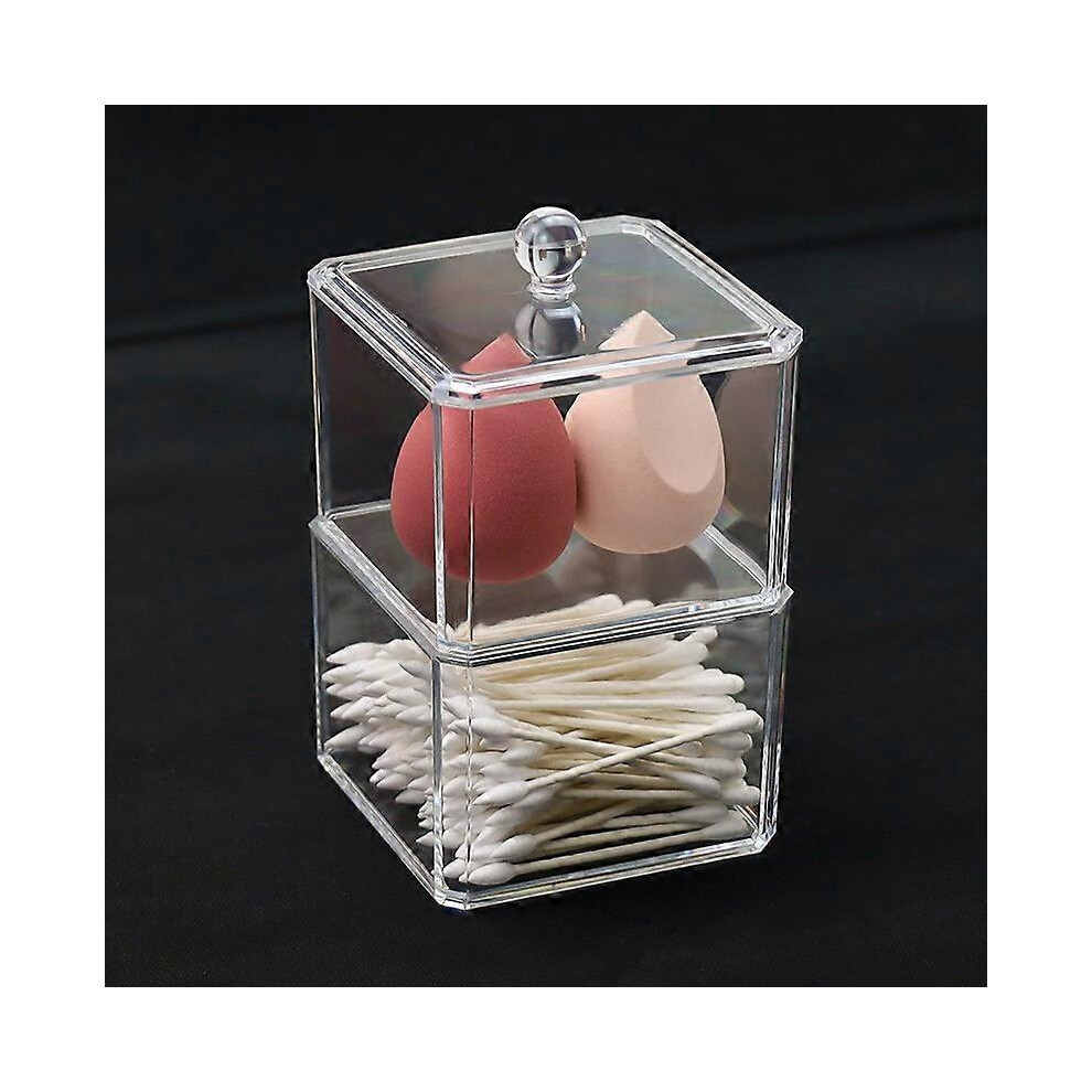 (As show, One size) Transparent desktop toothpick storage box cover makeup remover cotton box multi-functional cotton swabOnly cotton swab box double-deck