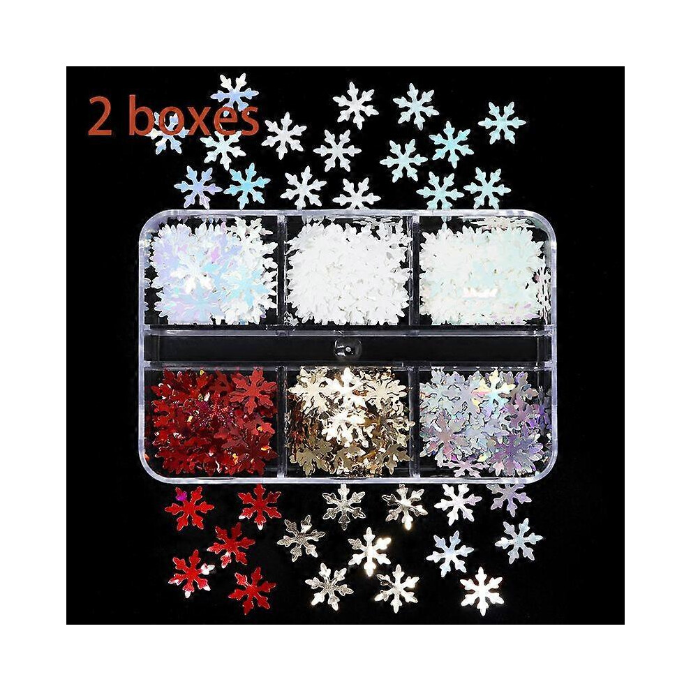 (As show, One size) 6 grids of Christmas nail glitter sequins II winter nail art stickers decorated with holographic laser snowflake glitter nail chip